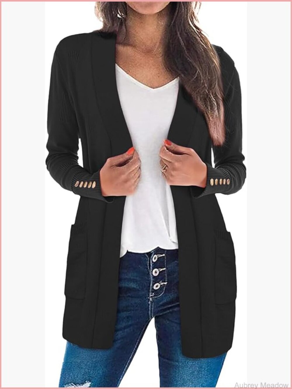 Lightweight Long Sleeve Open Front Knit Cardigan with Pockets